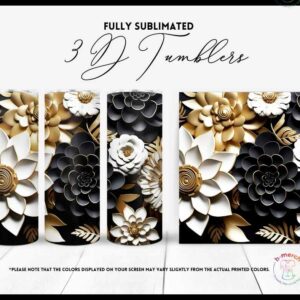 Black , Gold and White Flower Tumbler 3