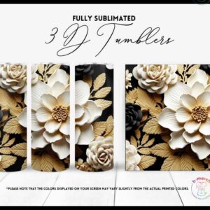 Black , Gold and White Flower Tumbler 4