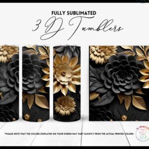 Black and Gold Flower Tumbler