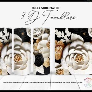 Black , Gold and White Flower Tumbler 5