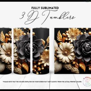 Black , Gold and White Flower Tumbler 6