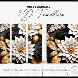 Black , Gold and White Flower Tumbler 7