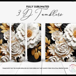 Black , Gold and White Flower Tumbler 8