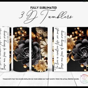 Black , Gold and White Flower Tumbler 9