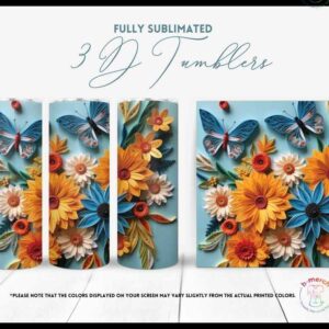 Paper Flower and Blue Butterfly Tumbler