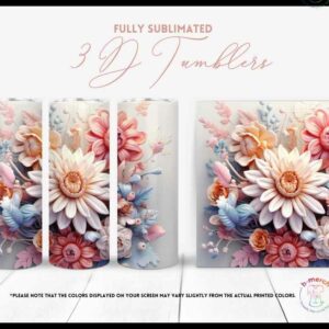 White, pink and Blue Flower Tumbler